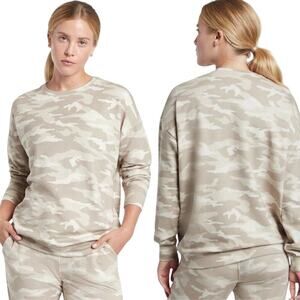 Athleta Studio to Street Printed Camo Pullover Oatmeal Heather Sweatshirt Medium
